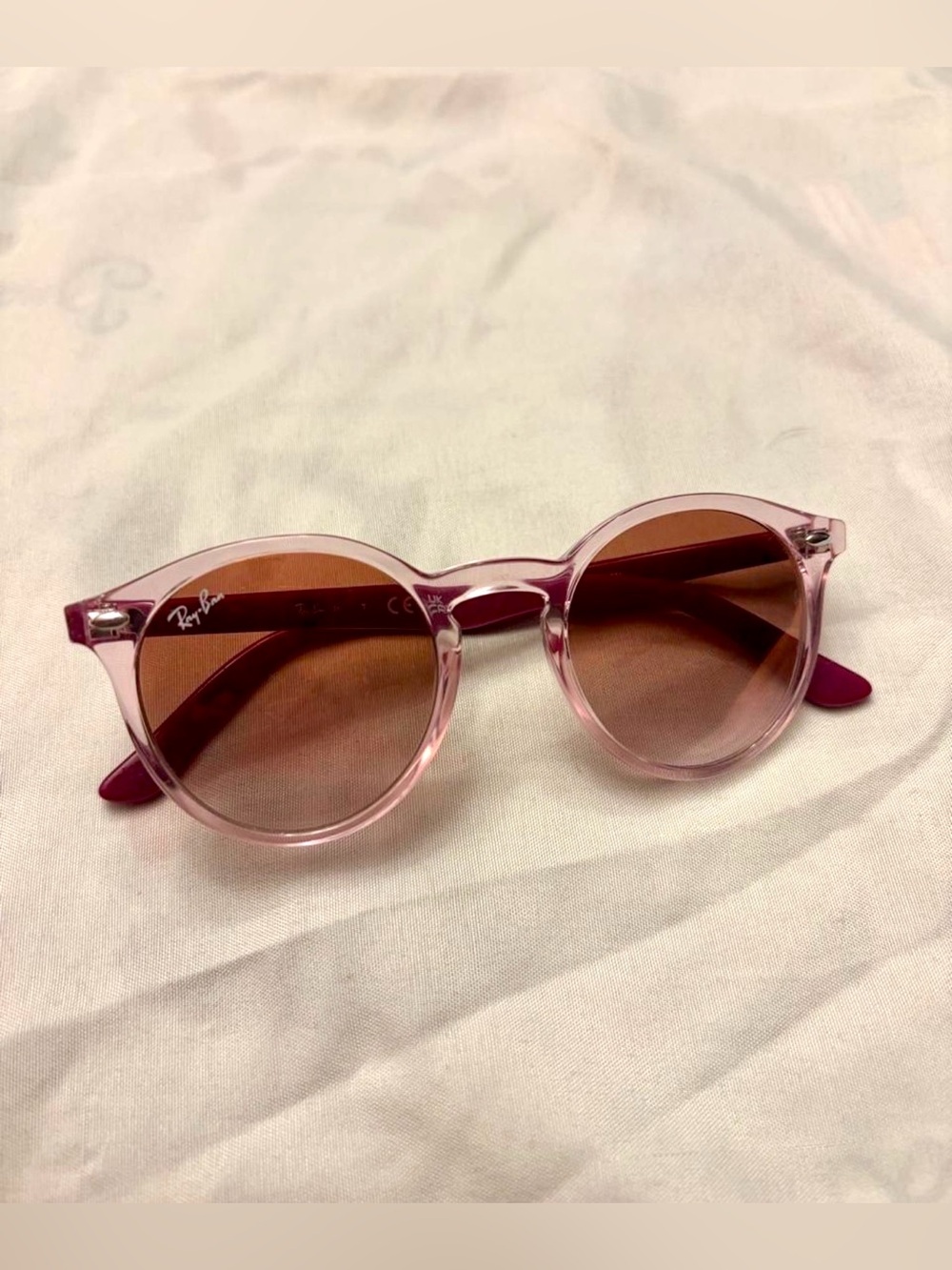 Ray-Ban Pink Transparent Frame Sunglasses with Brown Gradient Lenses